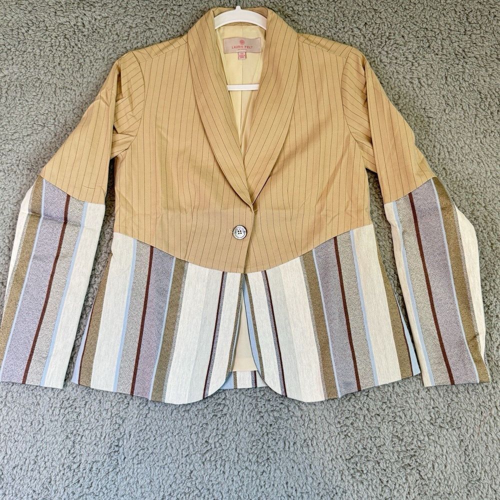 Laurie‎ Felt Women's Beige Coordinating Stripes Long Sleeve Jacket Blazer Medium